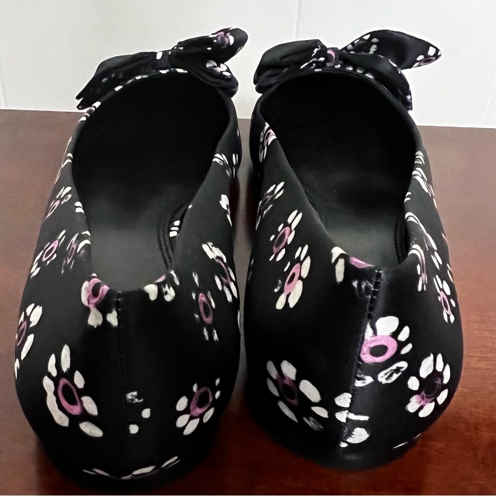 Tory Burch Ballet Flats Rosalind Black Floral Print Satin bow Size 11 NWT - Picture 9 of 11